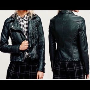 Forest Green Free People Vgn Leather Moto Jacket